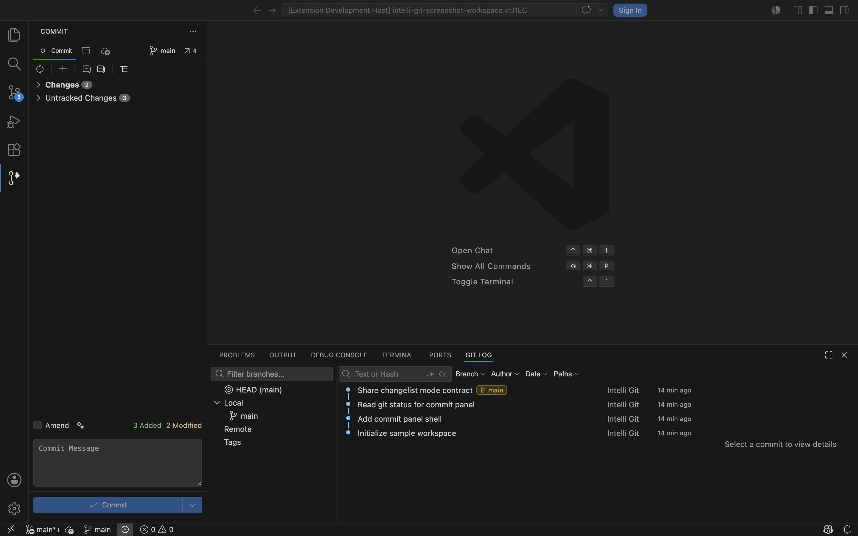 Intelli Git Git Log panel