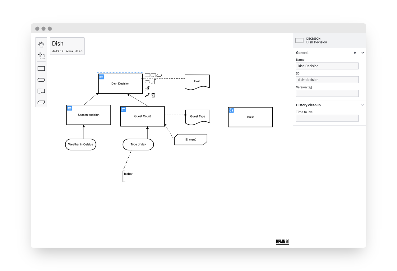 Screenshot of the dmn-js editor + the properties panel dmn-js-properties-panel screenshot