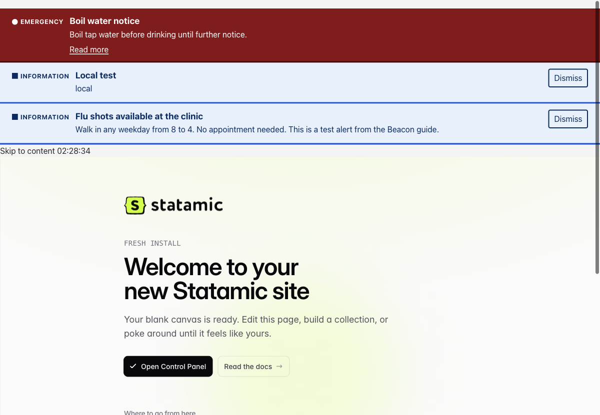 Alerts from a WordPress.com site, seen by the clinic audience