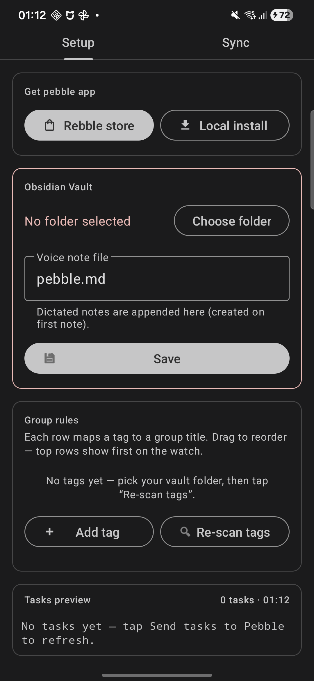 Setup tab