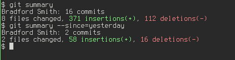 Screenshot showing git summary output
