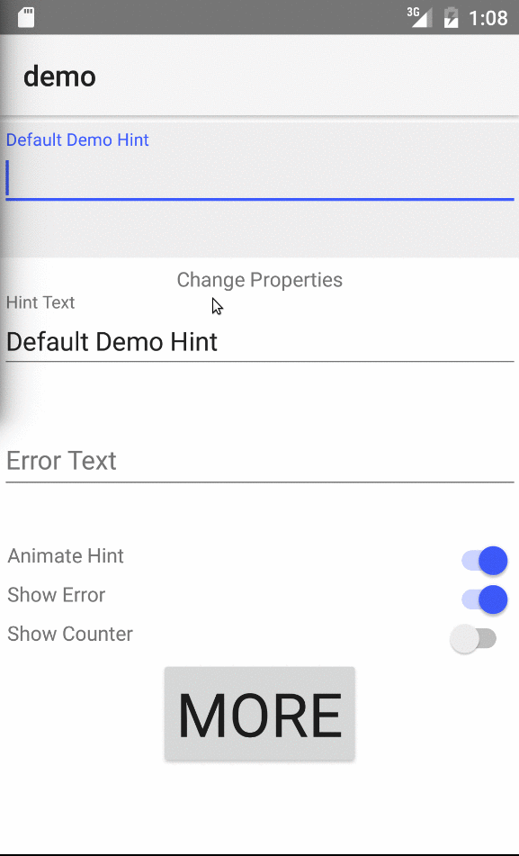 NativeScript Text Input Layout demo