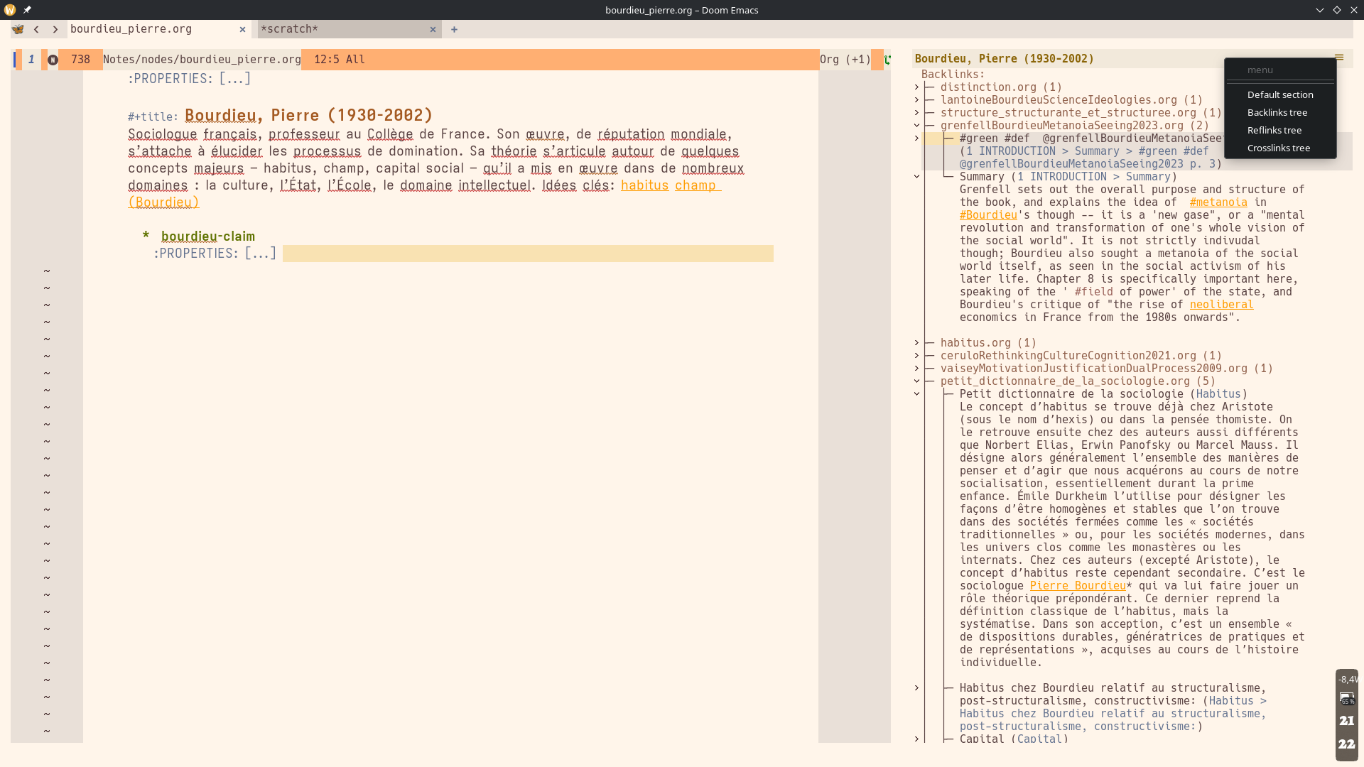 A backlinks tree, grouped by file