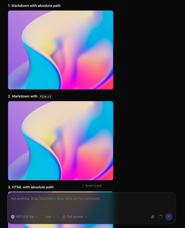 After: assistant images render inline in the chat timeline