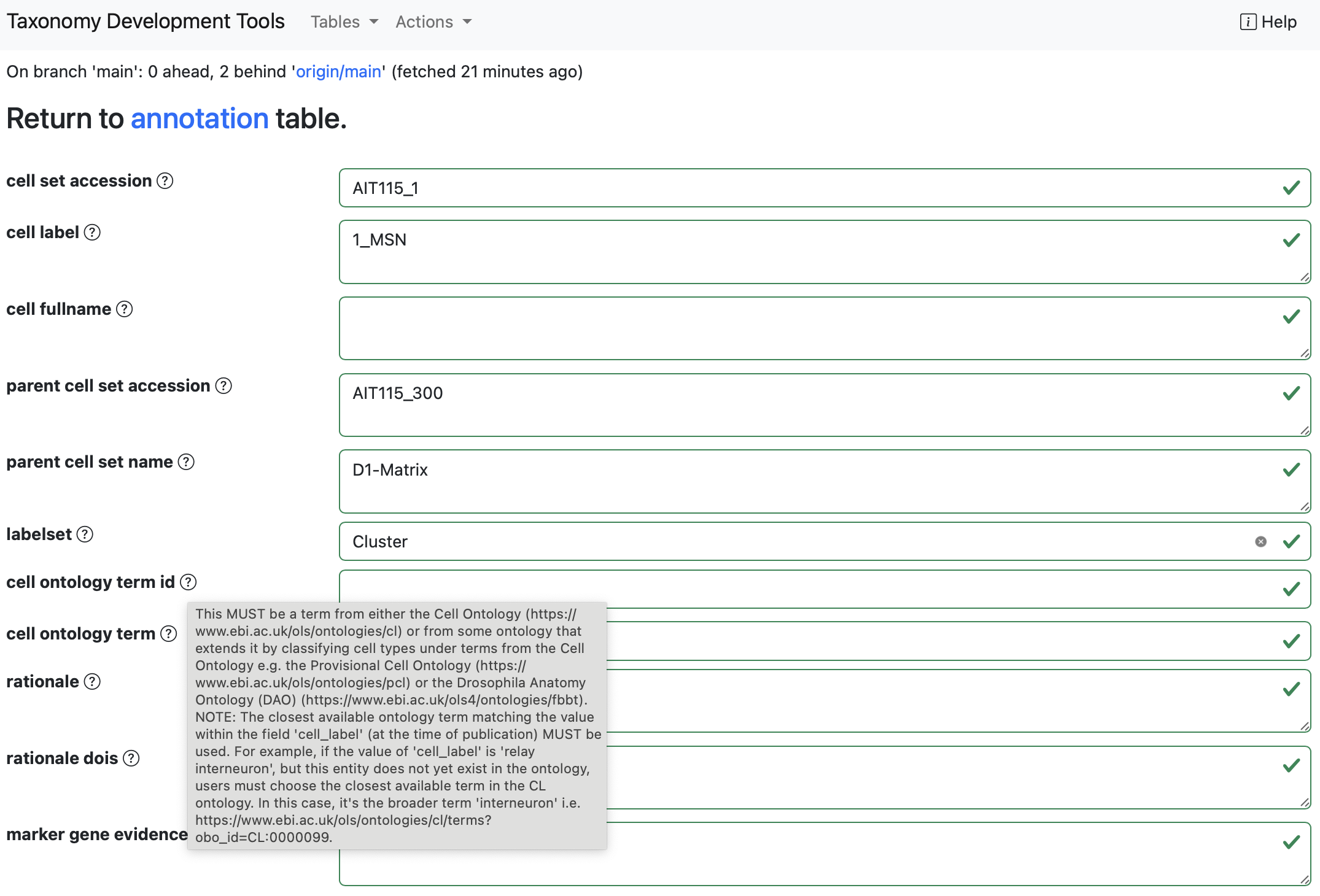 Select cell ontology term