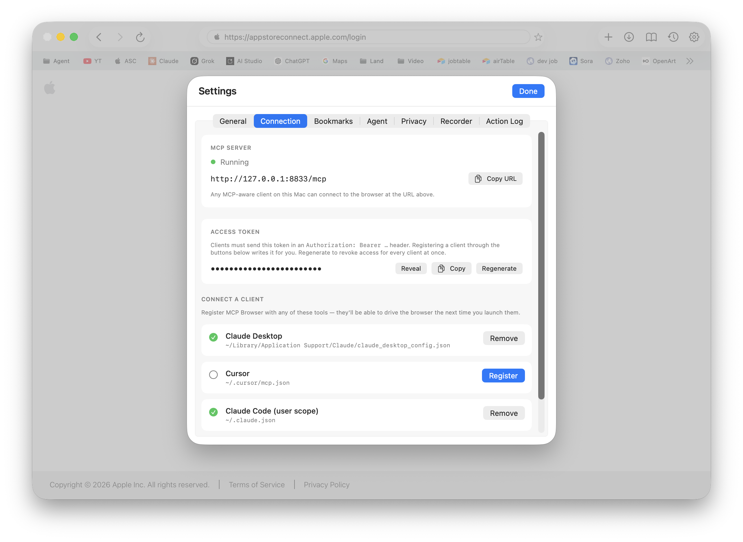 MCP Browser tools and settings