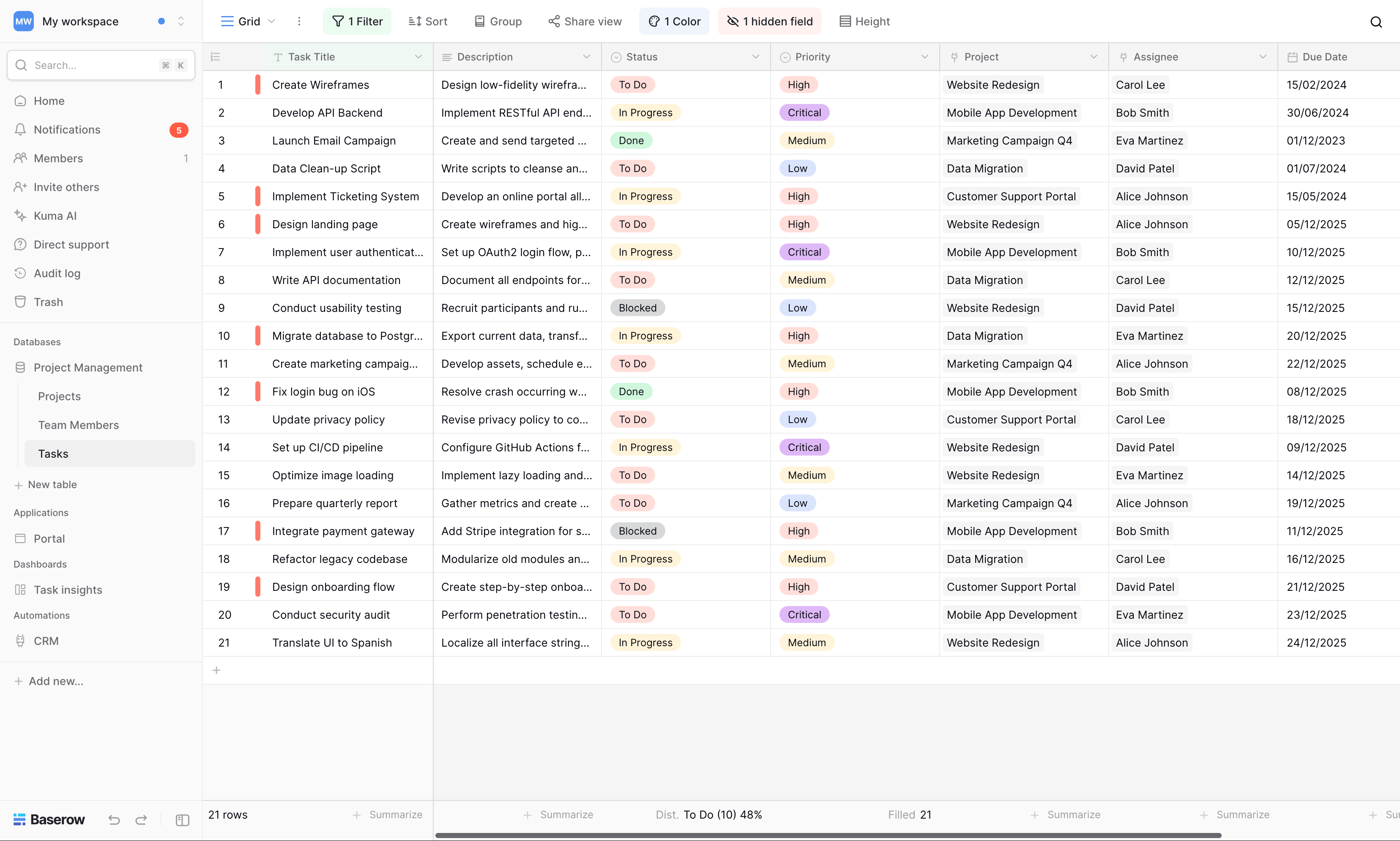 Baserow database screenshot