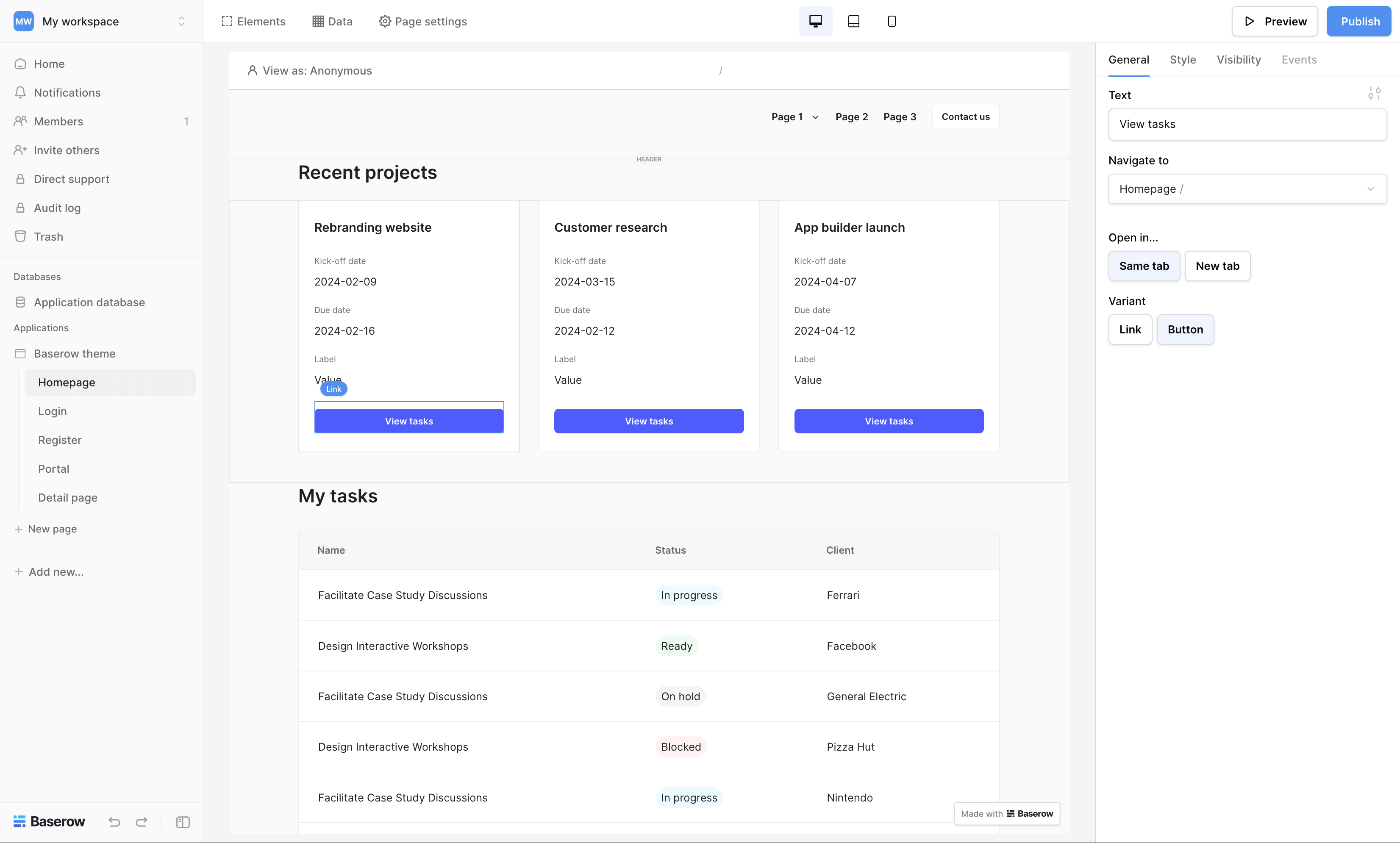 Baserow application builder