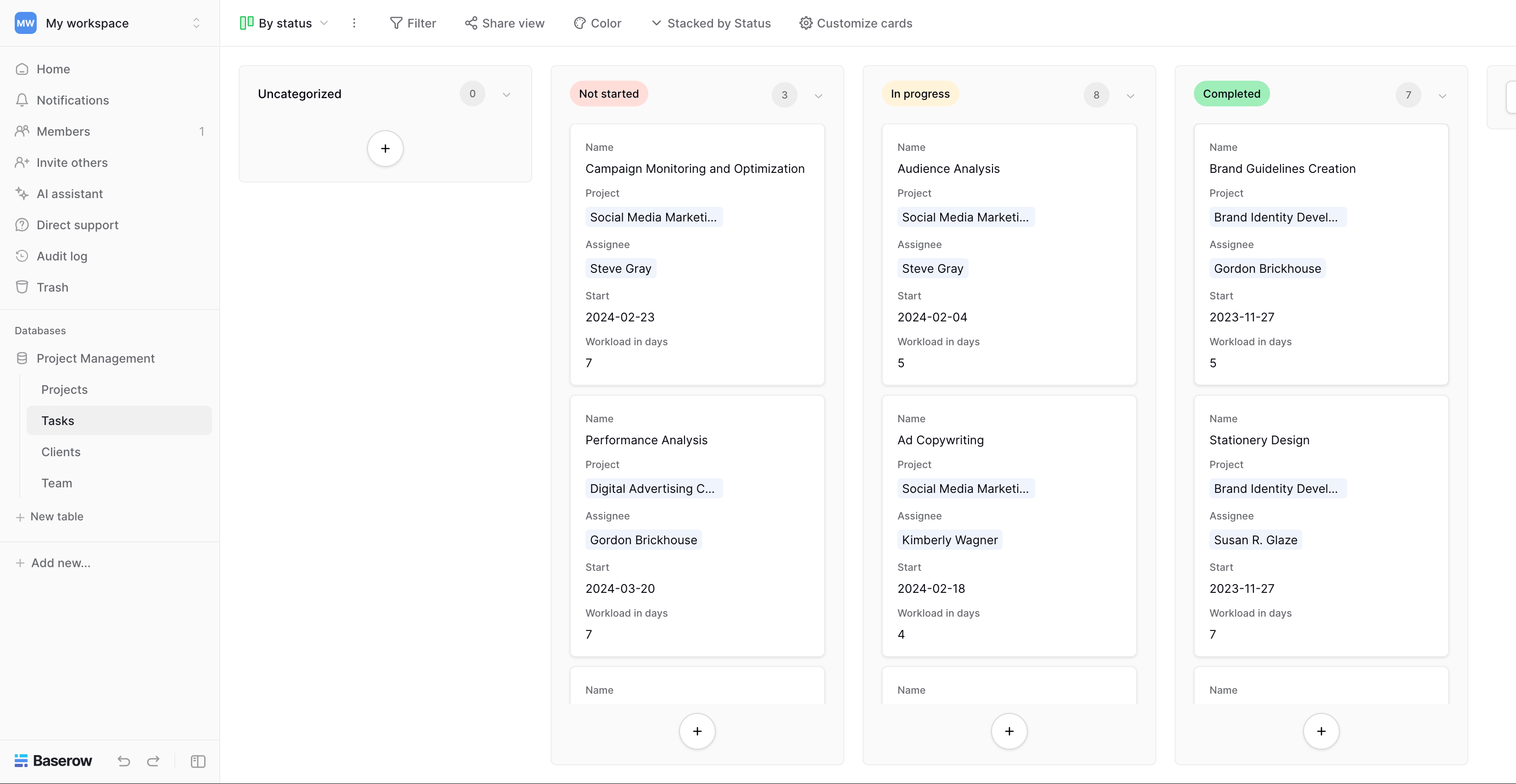 Baserow kanban screenshot