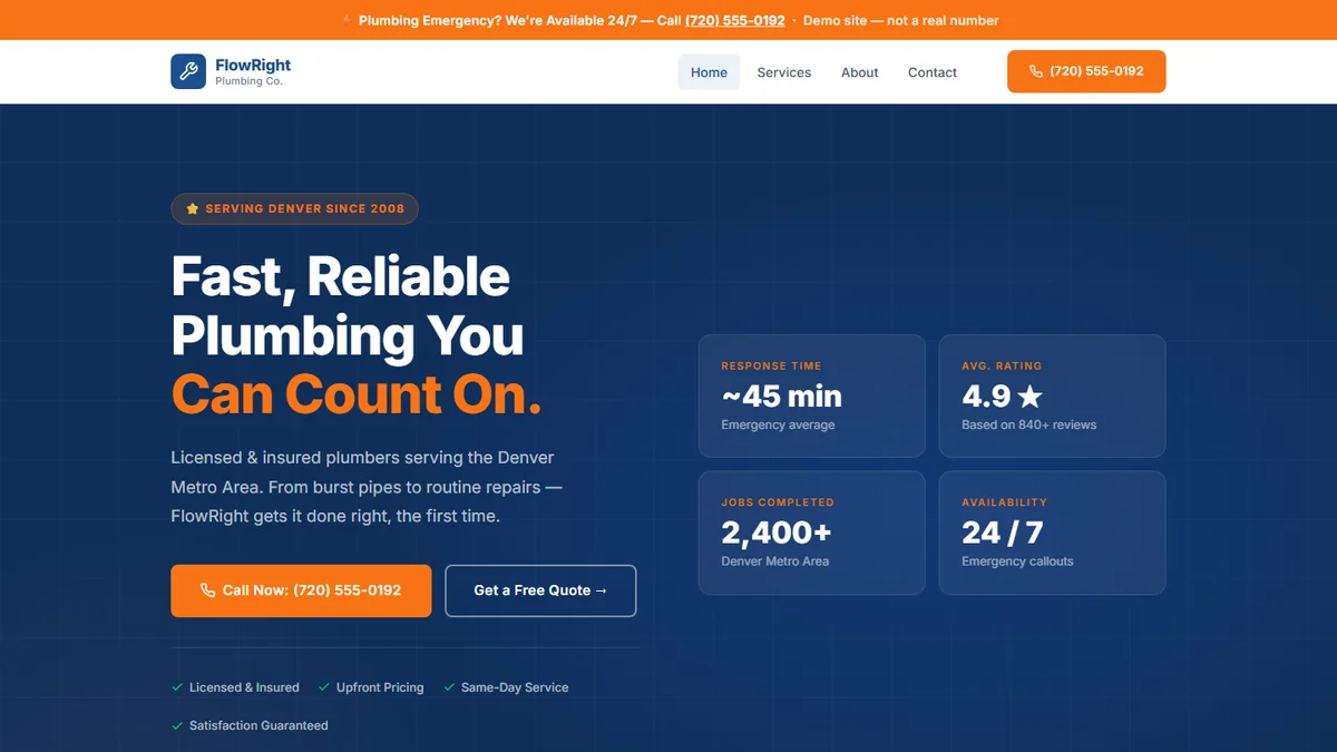 FlowRight Plumbing Co. screenshot