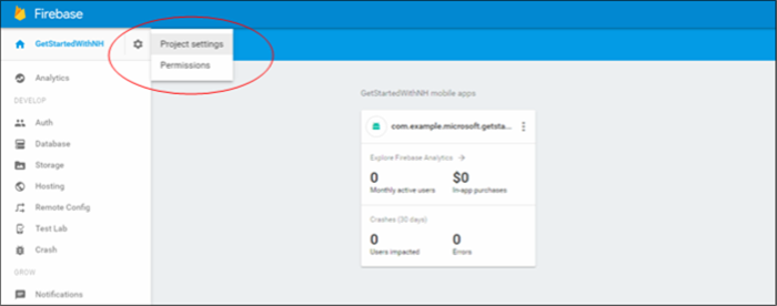 Firebase Project Settings