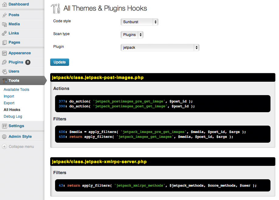 Plugin screen