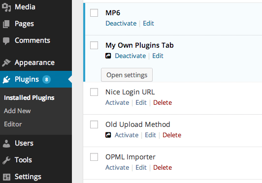 plugins screen