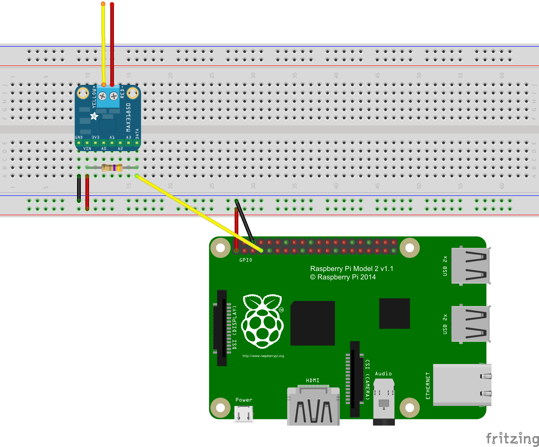 Raspberry Pi + one MAX31850 Thermocouple Amplifier