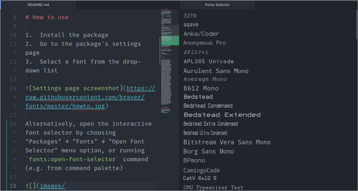 Font selector window screenshot