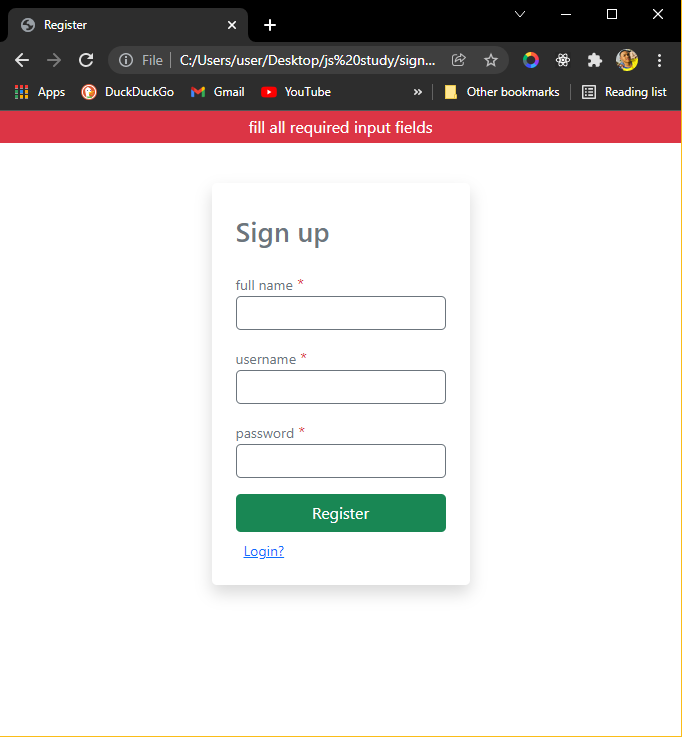 "Sign Up screen"