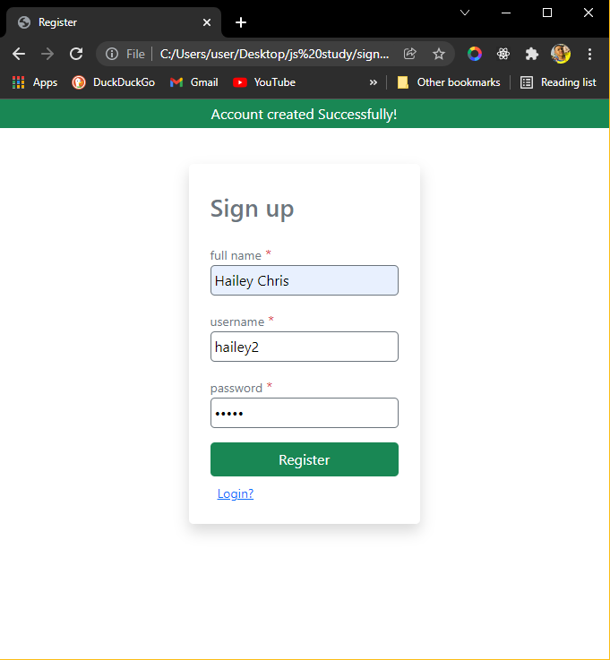 "Sign up screen 2"