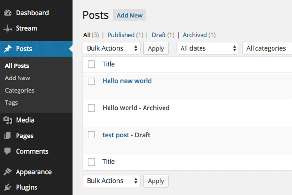 Post list table screen.