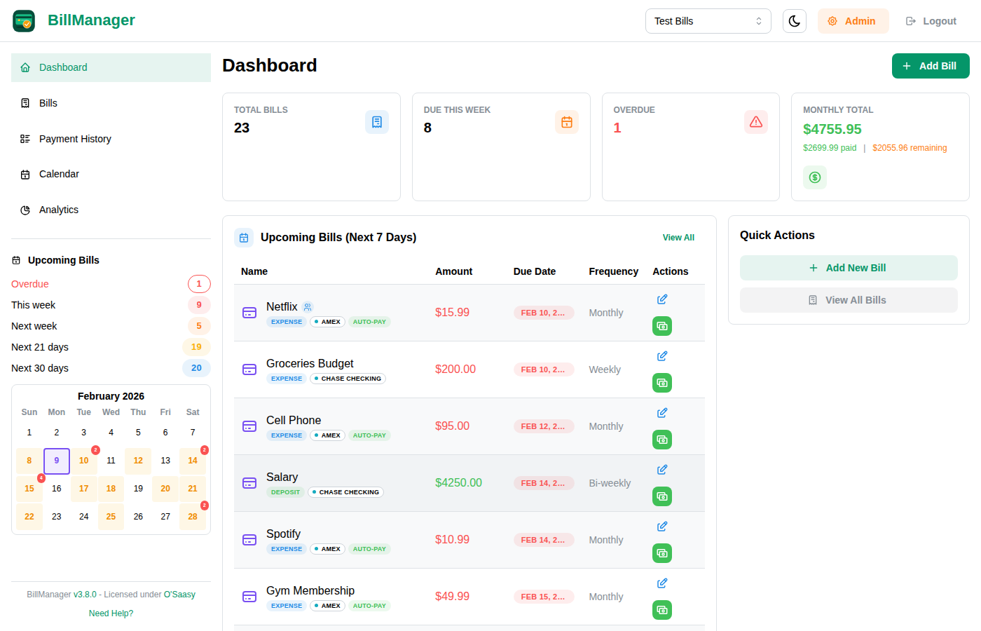 BillManager Screenshot