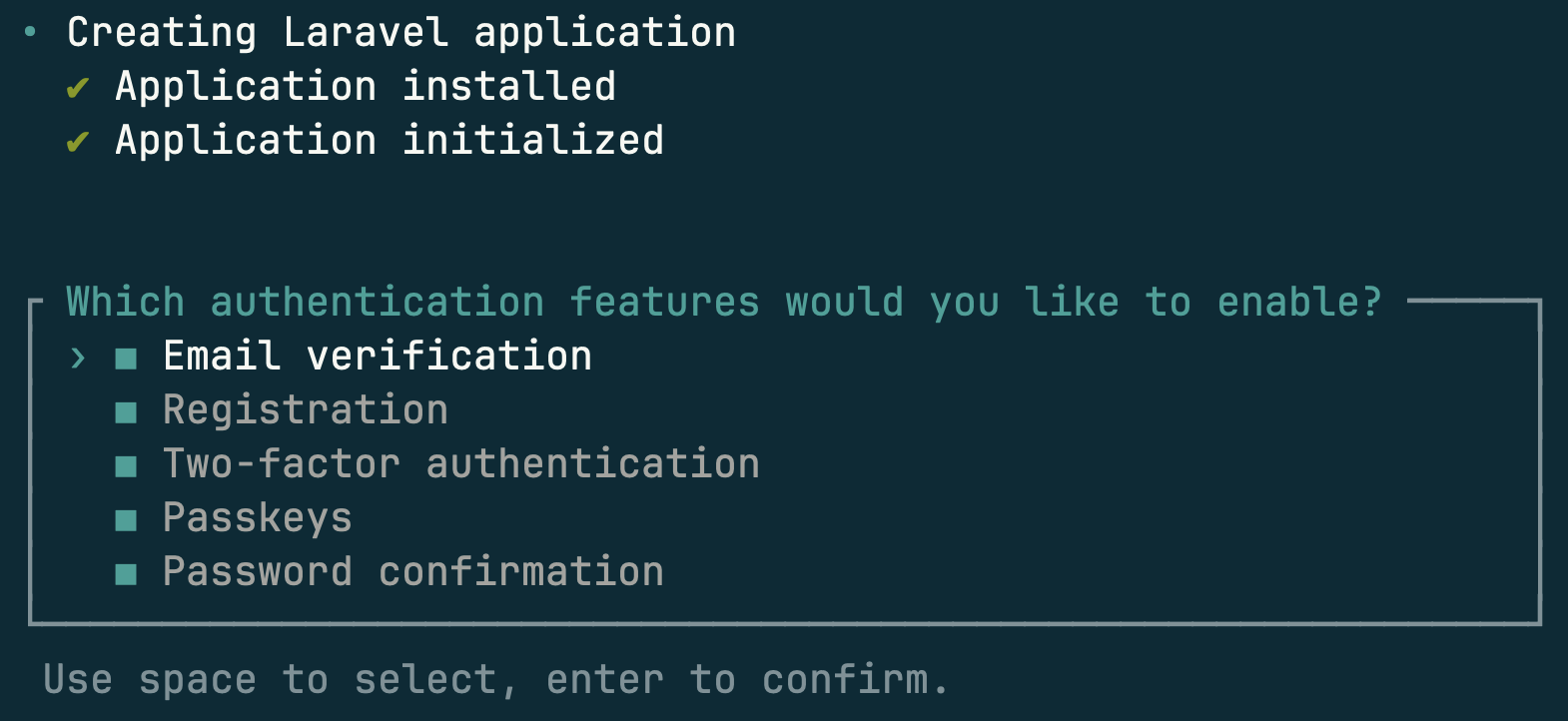 Compatible Laravel authentication feature selections