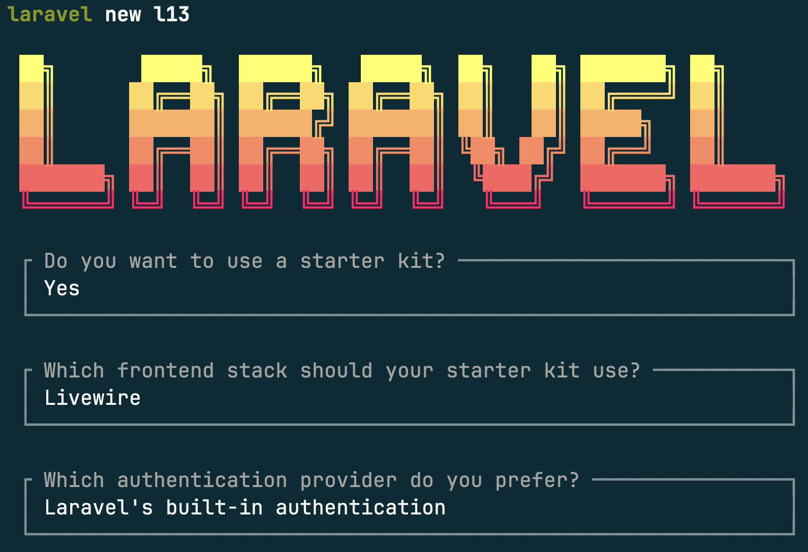 Compatible Laravel project scaffolding selections