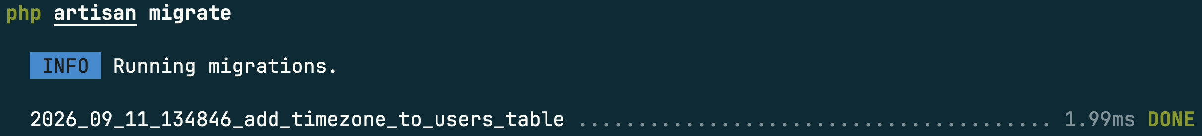 Migration command output
