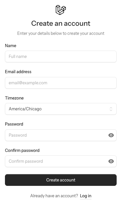 Registration page with timezone selection
