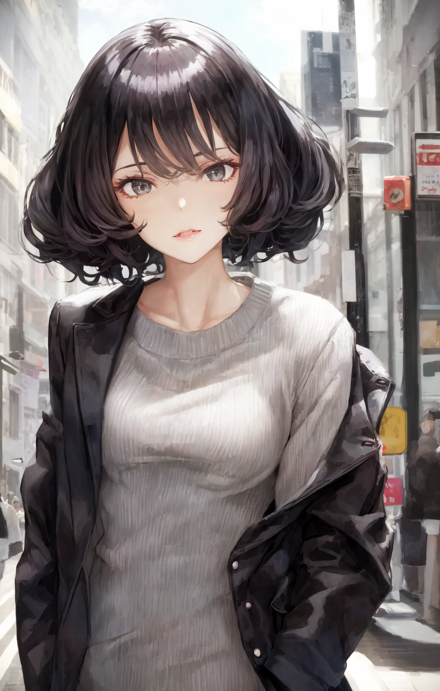 A girl with short curly hair in the style of kaoming