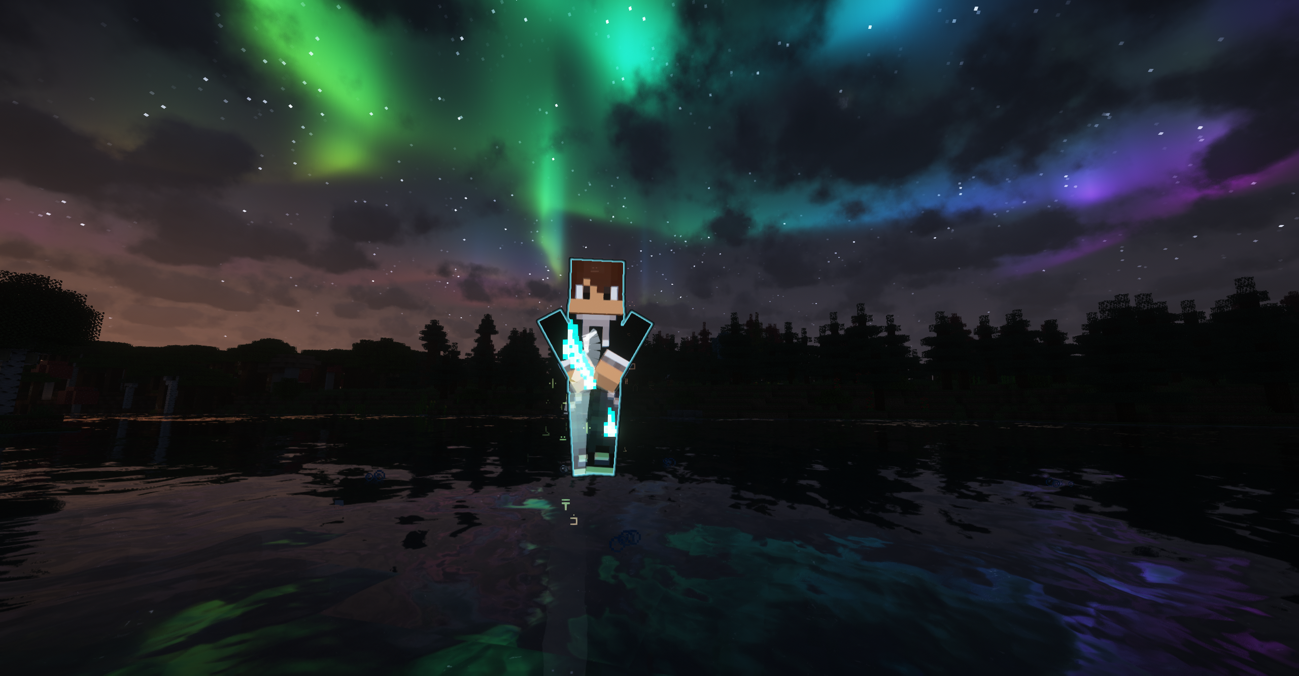 A ghost standing at its death site with a pillar of light rising into the night sky