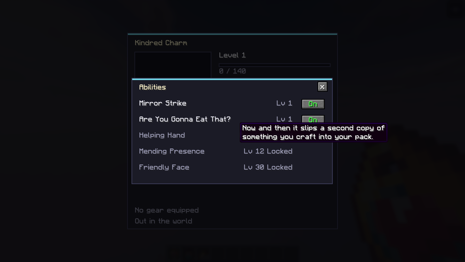 The Abilities popup with level-locked abilities