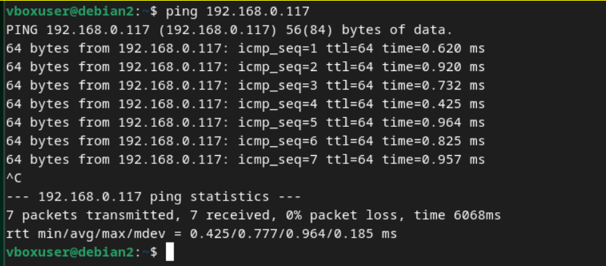 verificación de conexión entre las maquinas virtuales