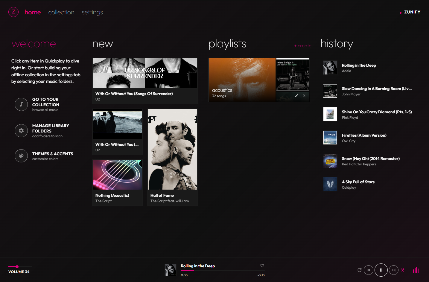Zunify Home Screen