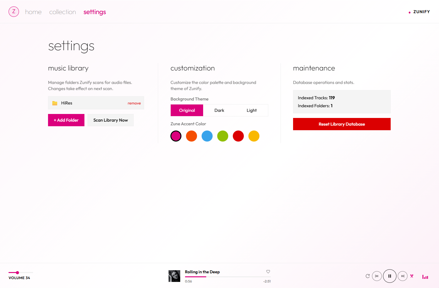 Zunify Settings