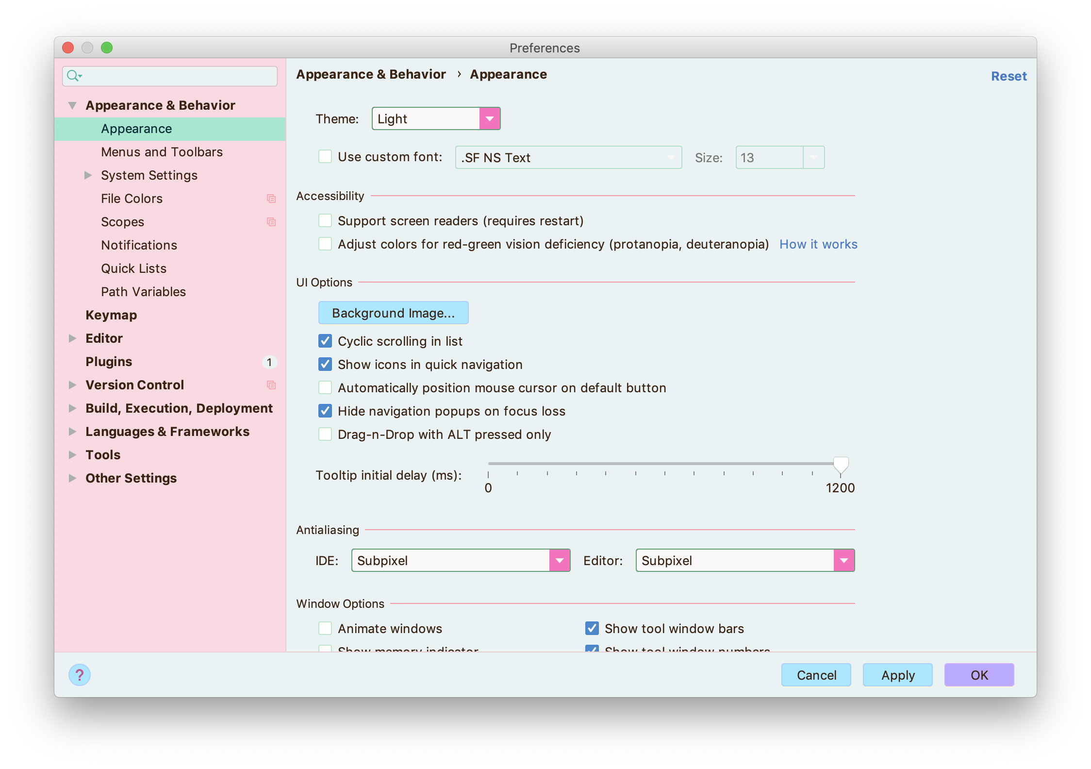 Image showing what Pastel-licious preferences window looks like