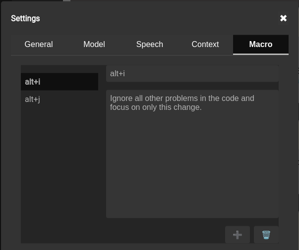 Screenshot of the uMdali settings for macros