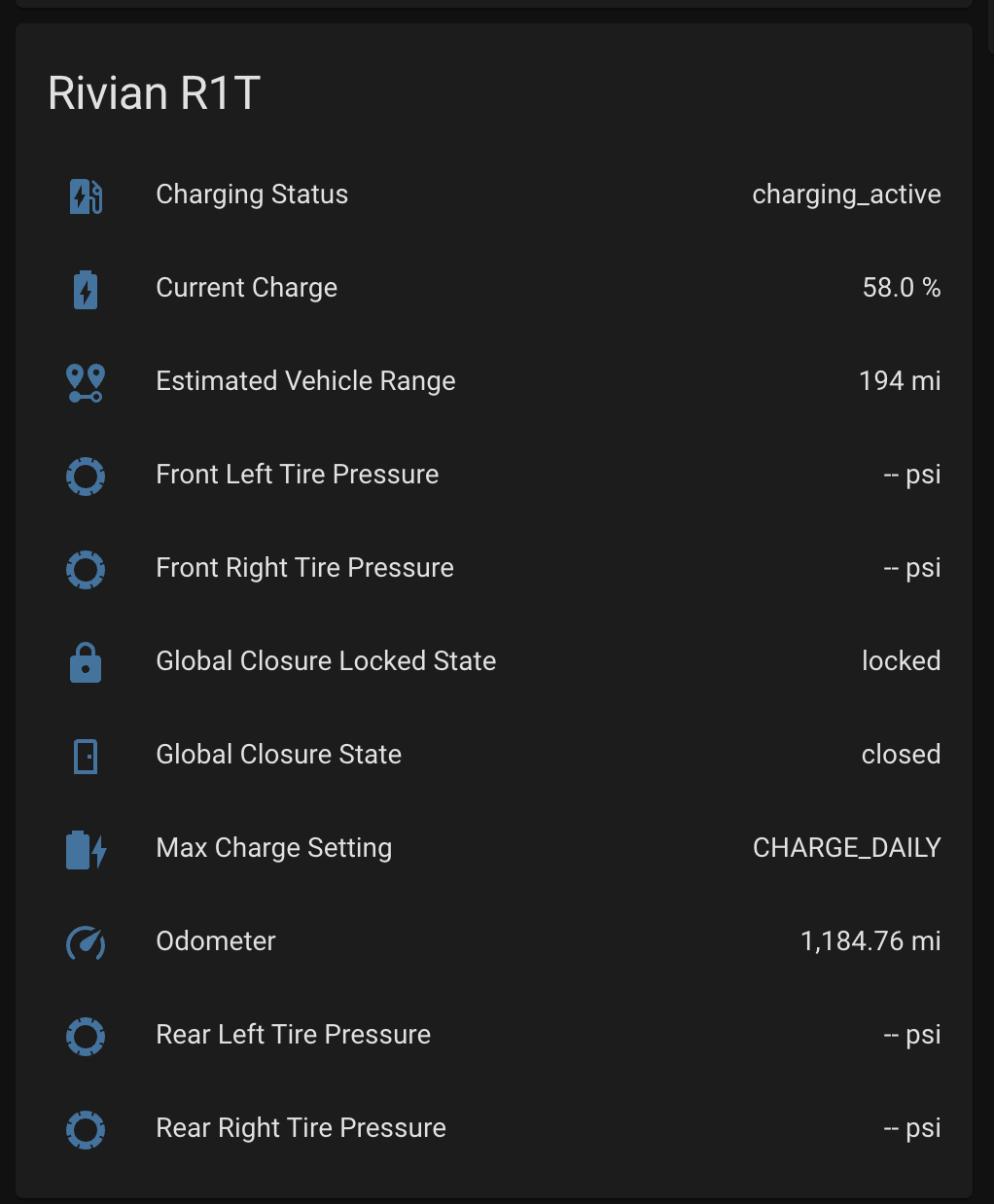 Home Assistant Rivian Card