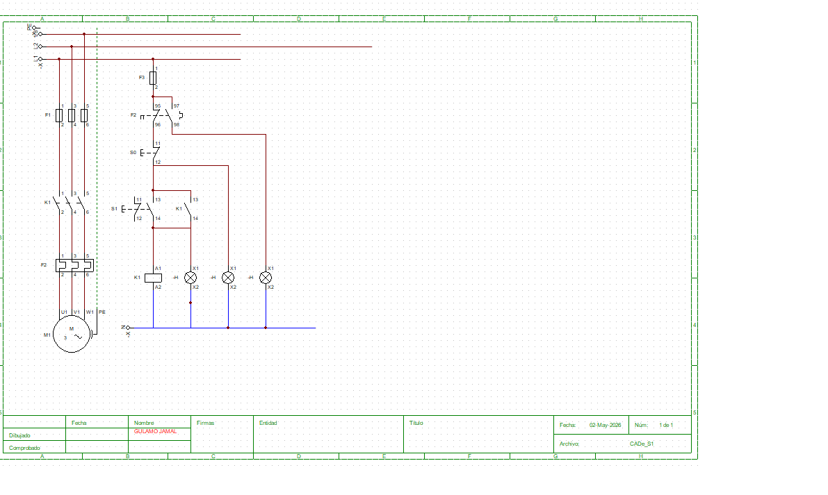 Diagrama do circuito de arranque directo de motor trifásico com sinalização