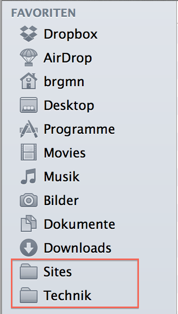 Finder sidebar shortcuts