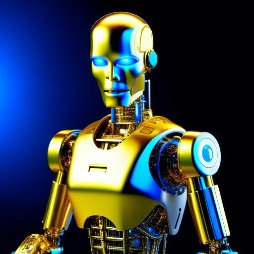 AI robot to analyze gold miners, gold body, blue eyes, 3d realistic, 