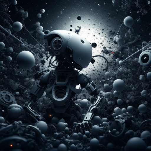 post background, dark theme, fractals, abstract, space, light gray colors, robots on the background