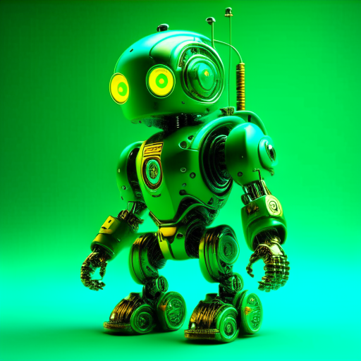 3d robot for exploring space, use green background color with fractals