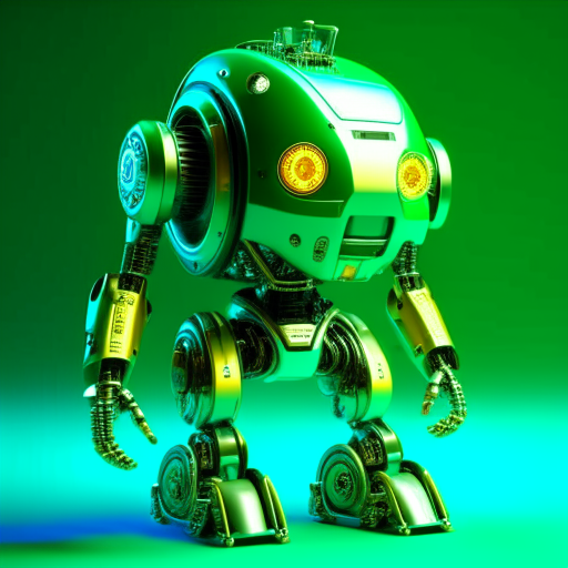 3d robot for exploring space, use green background color with fractals