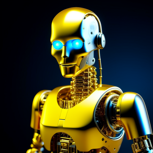 AI robot to analyze gold miners, gold body, blue eyes, 3d realistic, 