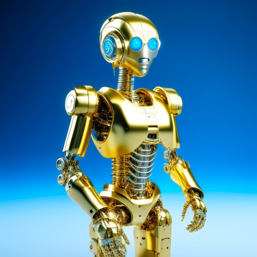 AI robot to analyze gold miners, gold body, blue eyes, 3d realistic, on gray background