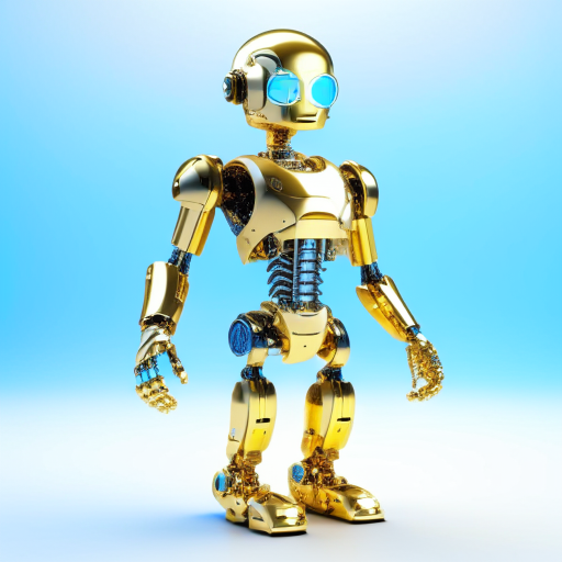 AI robot to analyze gold miners, gold body, blue eyes, 3d realistic, on gray background