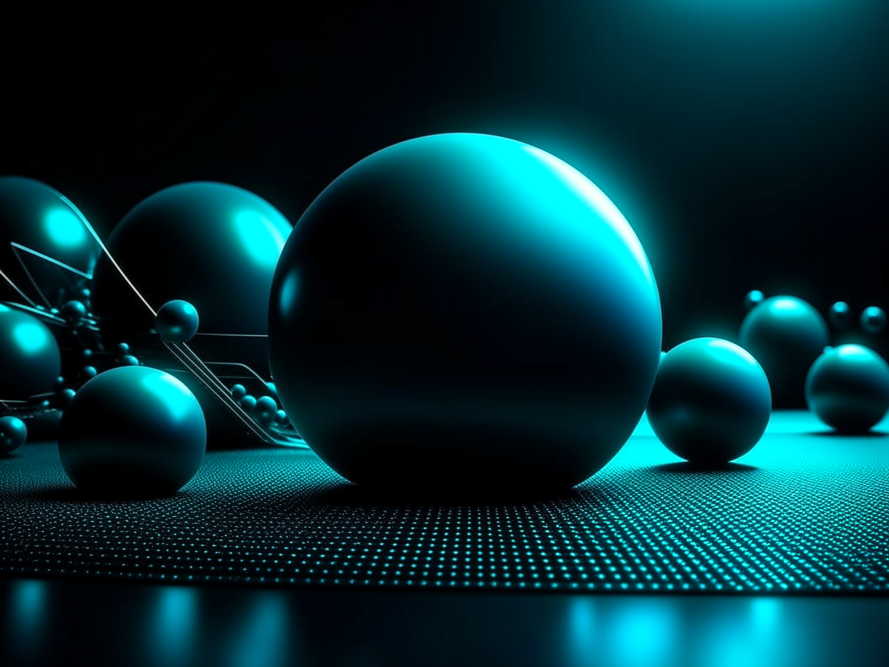 abstract background in dark theme, for video on youtube, engineering community, 3d realistic, spheres, shapes, lines