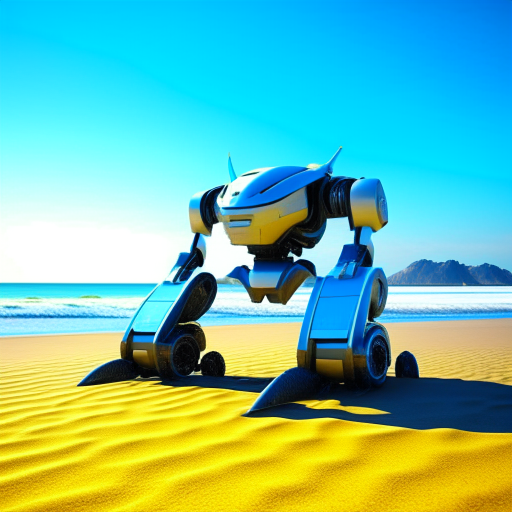 electric robot, car transformer, on the beach, 3d realistic, cost of California