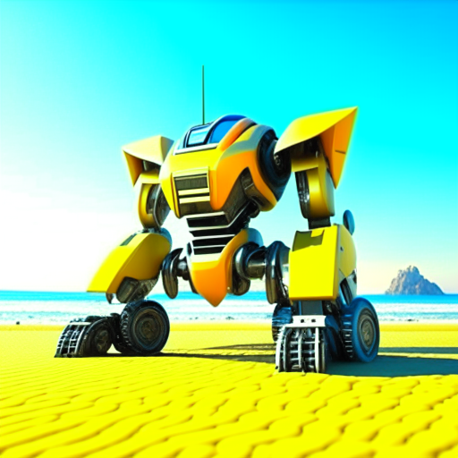 electric robot, car transformer, on the beach, 3d realistic, 