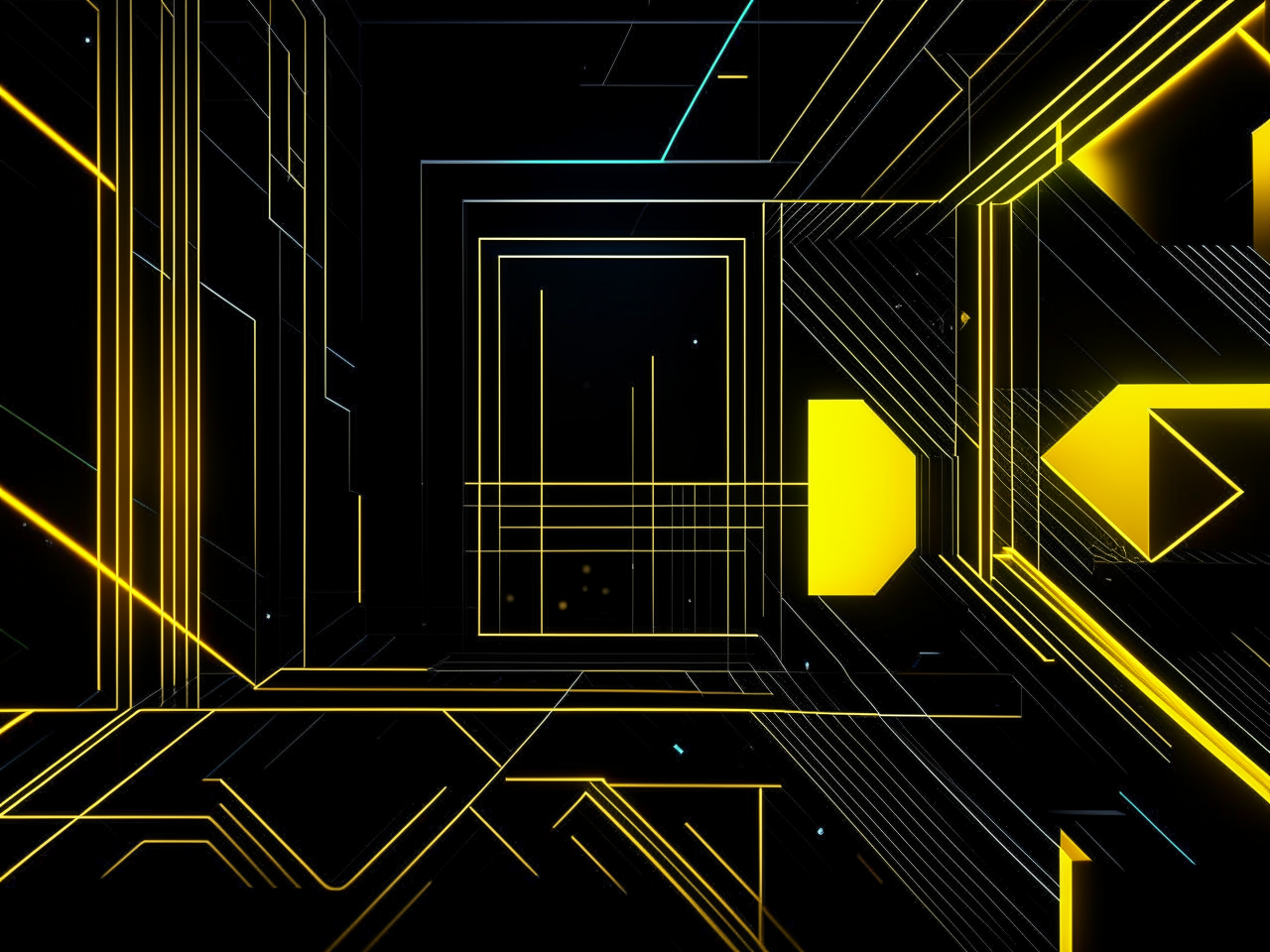 abstract background in dark theme, for video on youtube, engineering community, 3d realistic, shapes, yellow neon elements