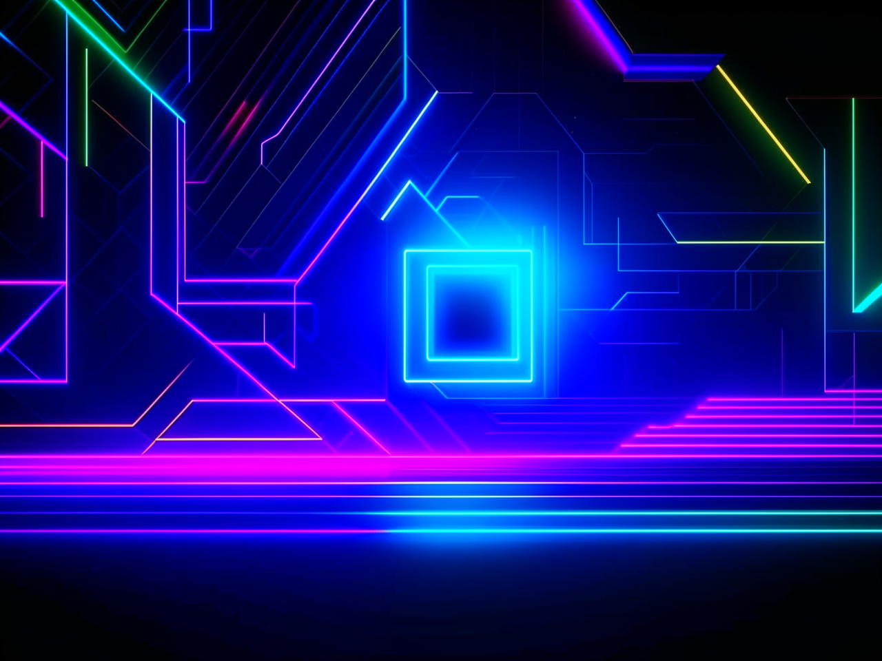 abstract background in dark theme, for video on youtube, engineering community, 3d realistic, shapes, soft lines, neon elements